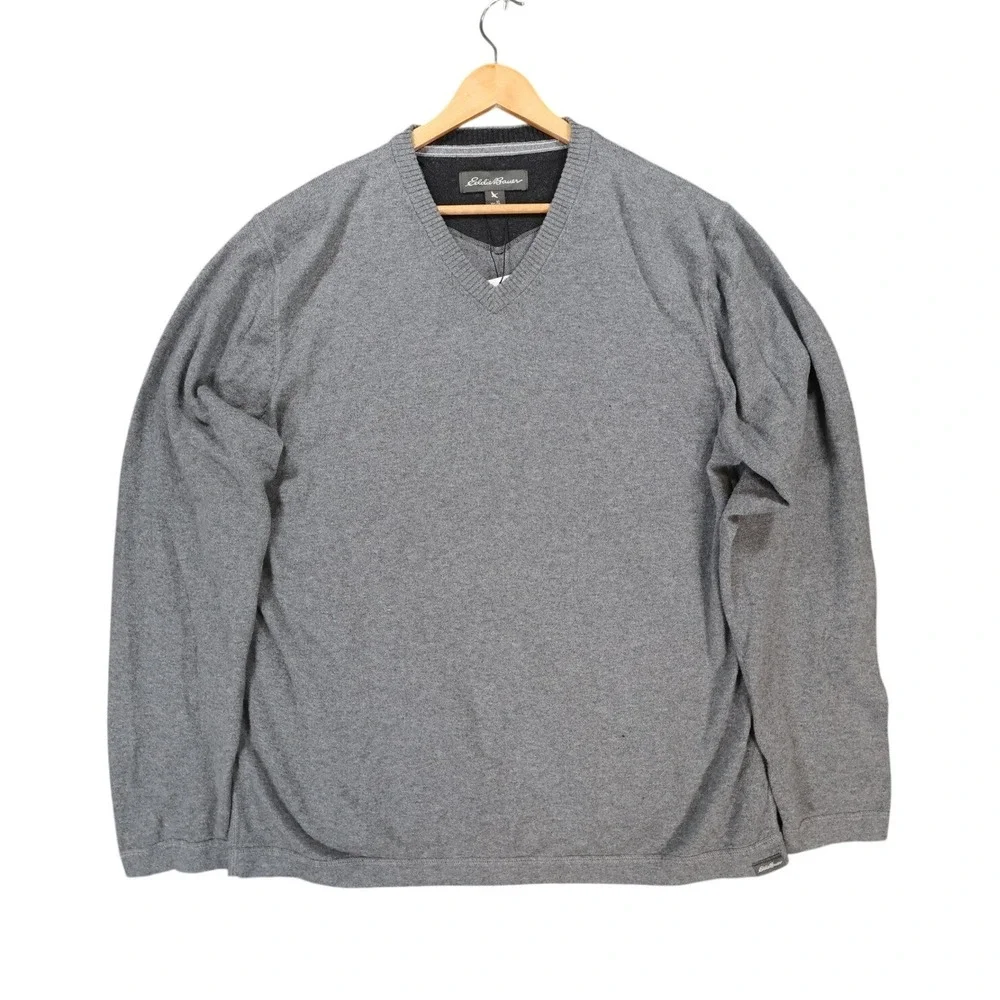 Eddie Bauer V-Neck‎ Sweater Mens XL Gray Excellent Classic Knit